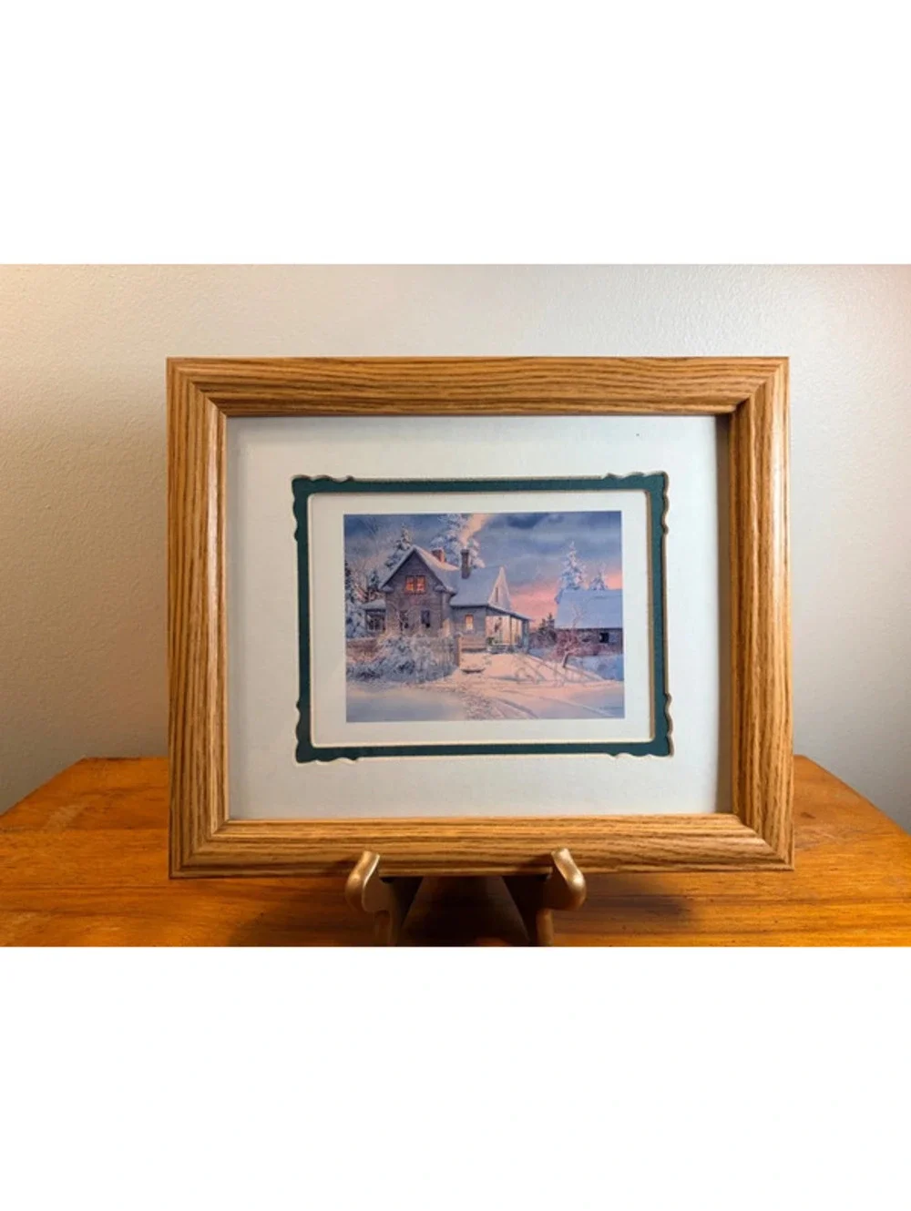 Winter Farmhouse Print Framed Country Cottage Snow Landscape Oak Frame 12